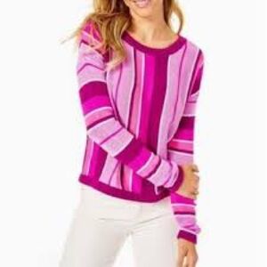 Lilly Pulitzer Daryn Sweater in Bordeaux Berry Island Jungle Multi Stripe Sz M